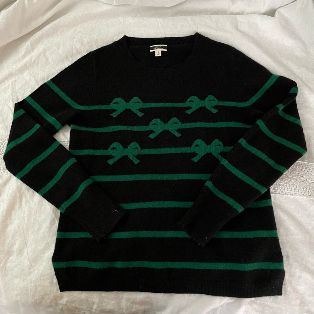 J. Crew Cashmere Crewneck small bow ribbon black